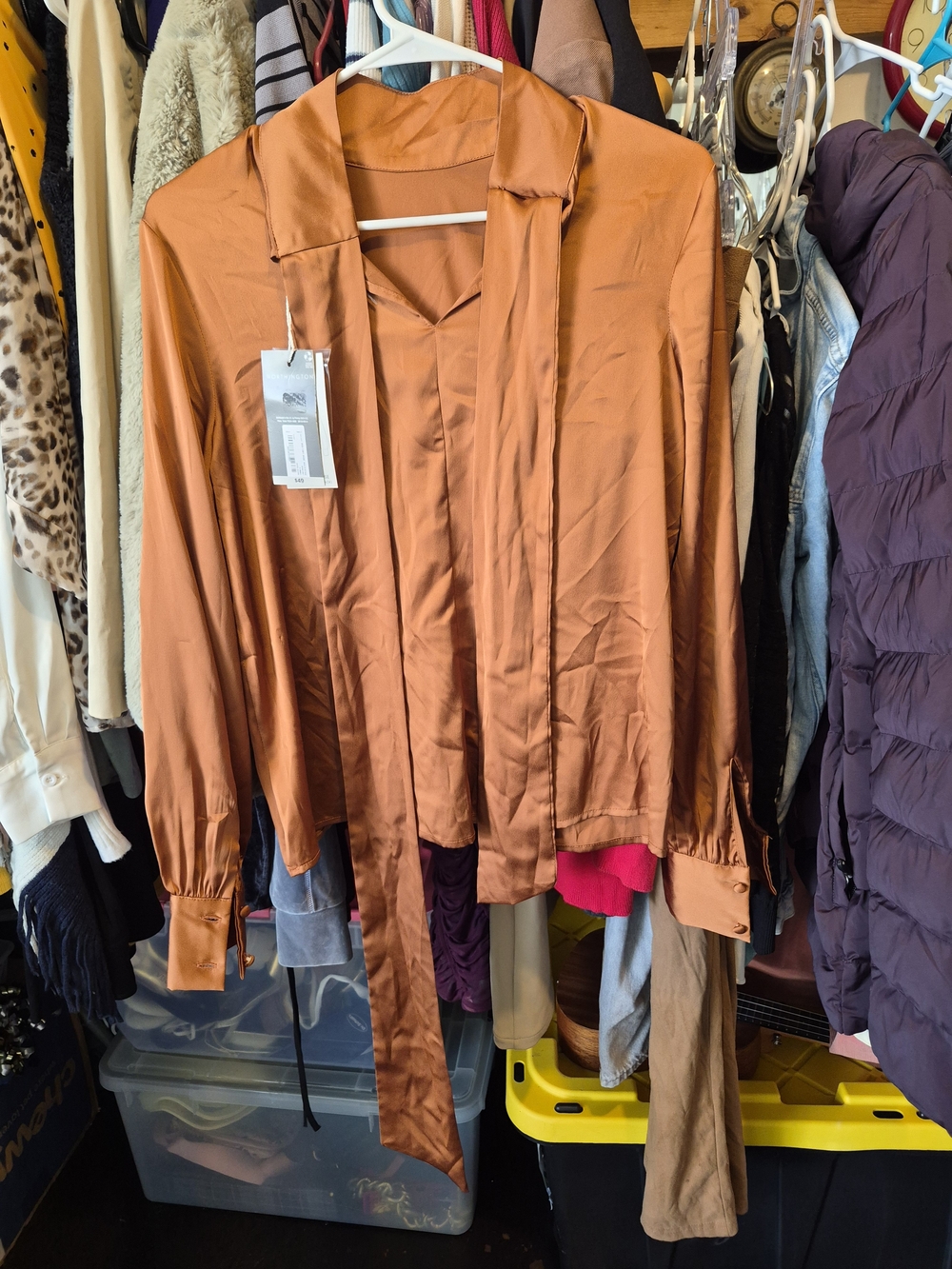 Worthington Rust Satin Tie-Neck Blouse Jacket